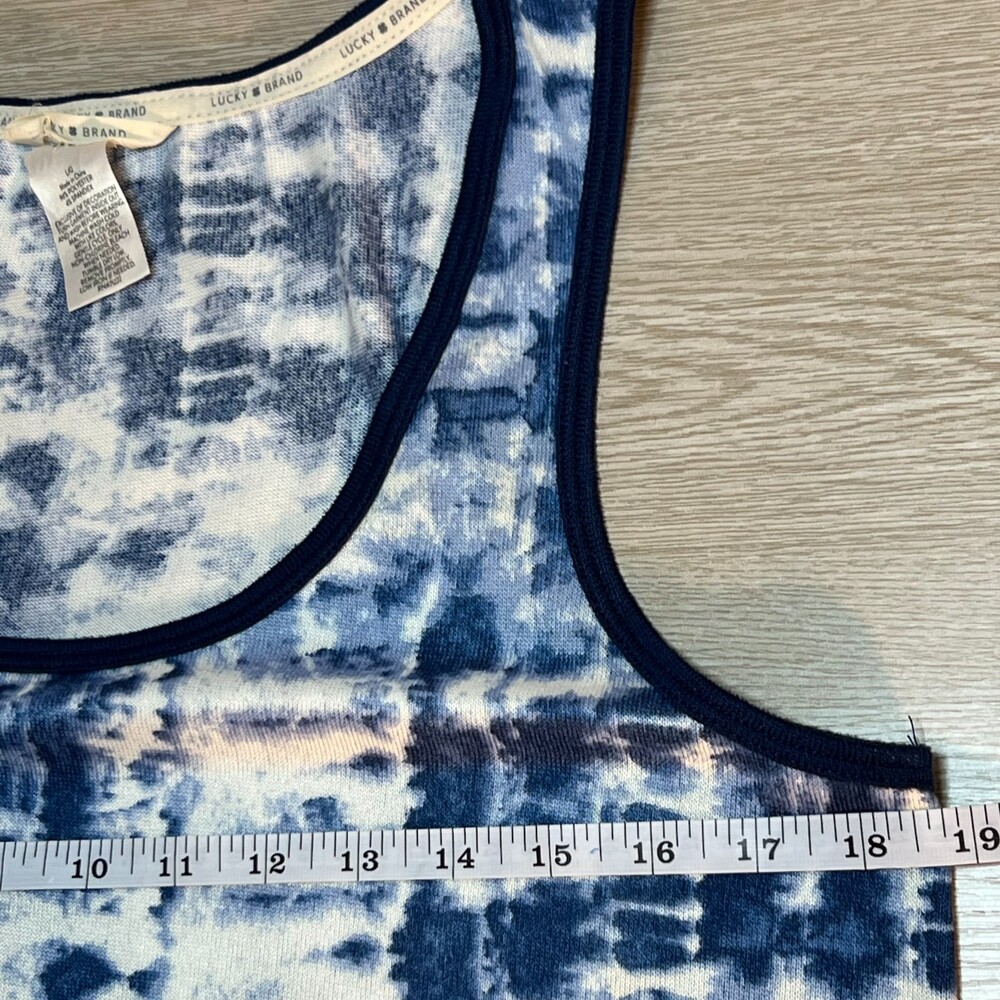 Lucky Brand Tank Top Womens L Blue and White Tie Dye Ringer Trim Neckline - Picture 8 of 11